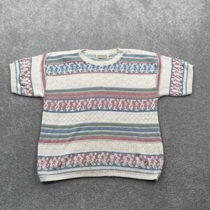 VTG  Ticket Women's Knit Short Sleeve Sweater Shirt Size M Multicolor